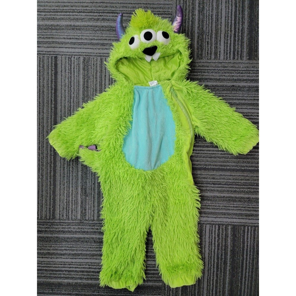 Target Kids 18-24M Monster Halloween Costume Jumpsuit Green Fuzzy 3-Eye Alien - Picture 1 of 8